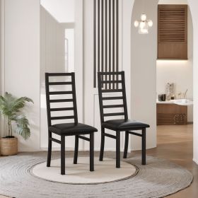 Metal Dining Chairs Set of 2, Steel Legs and PU Leather Seats, High Back Armless Dining Chairs, for Kitchen, Living Room, Black