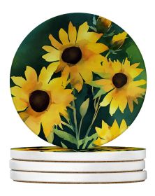Kentucky Goldenrod in Watercolor Large Sandstone Coasters Pack of 4 Absorbent Round Coasters Decor Gifts for Men or Women, 4 in, Multicolor