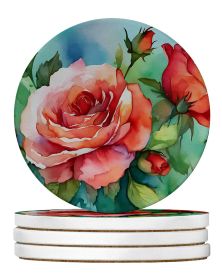 Oklahoma Roses in Watercolor Large Sandstone Coasters Pack of 4 Absorbent Round Coasters Decor Gifts for Men or Women, 4 in, Multicolor